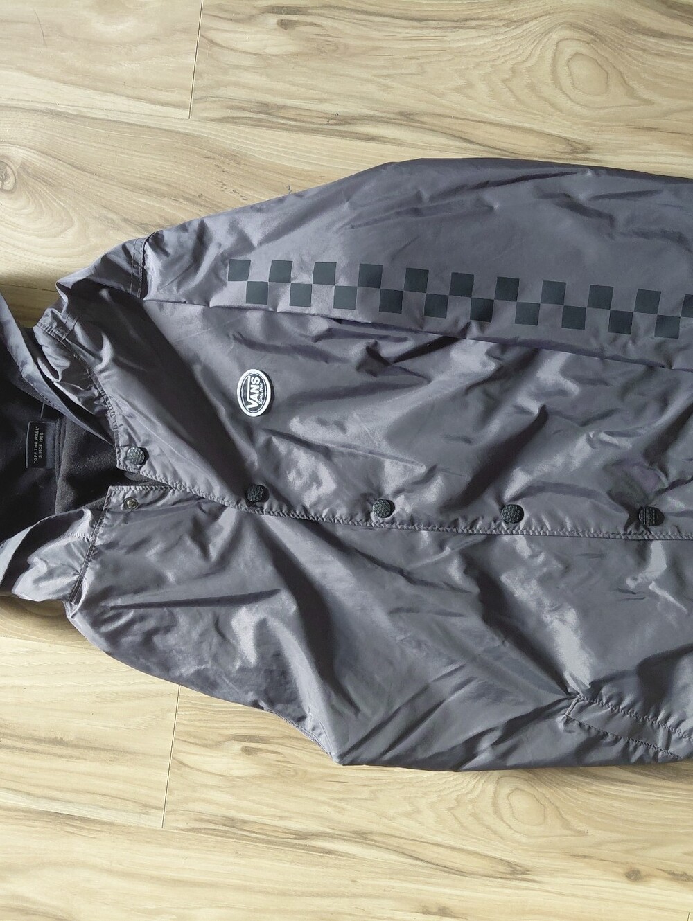 Vans Men's Charcoal Windbreaker with Black Checker Stripe